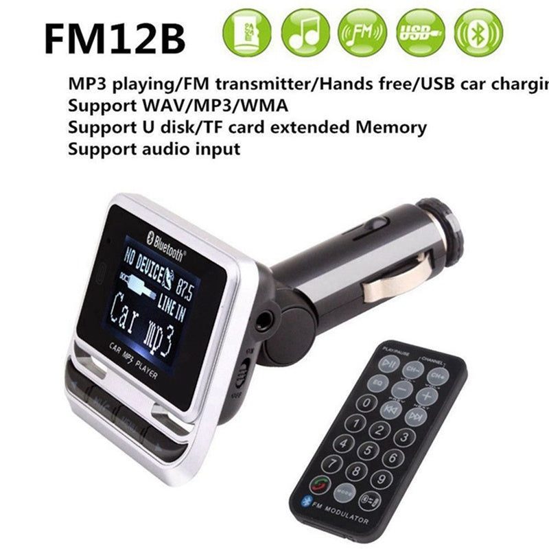 FM12B 1.44 Inch LCD Screen Bluetooth Car MP3 Player Handsfree Wireless FM Transmitter Radio Adapter USB Car Charger