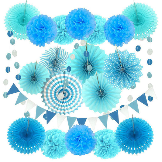 20Pcs Paper Fans Decor Hanging Paper Hanging Paper Fans Pompom Flower Garland Wedding Birthday Party Halloween Baby Shower Decor