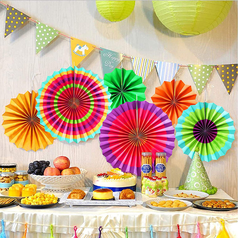 20Pcs Paper Fans Decor Hanging Paper Hanging Paper Fans Pompom Flower Garland Wedding Birthday Party Halloween Baby Shower Decor