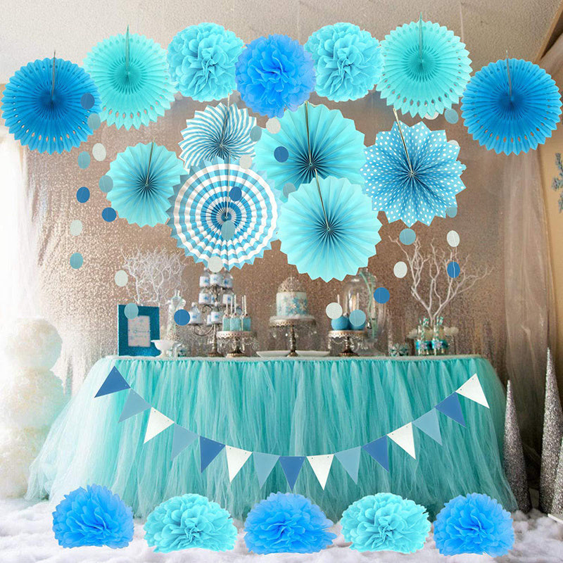 20Pcs Paper Fans Decor Hanging Paper Hanging Paper Fans Pompom Flower Garland Wedding Birthday Party Halloween Baby Shower Decor