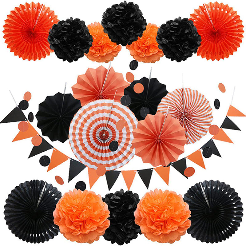 20Pcs Paper Fans Decor Hanging Paper Hanging Paper Fans Pompom Flower Garland Wedding Birthday Party Halloween Baby Shower Decor