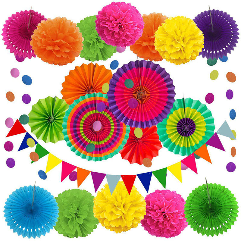 20Pcs Paper Fans Decor Hanging Paper Hanging Paper Fans Pompom Flower Garland Wedding Birthday Party Halloween Baby Shower Decor