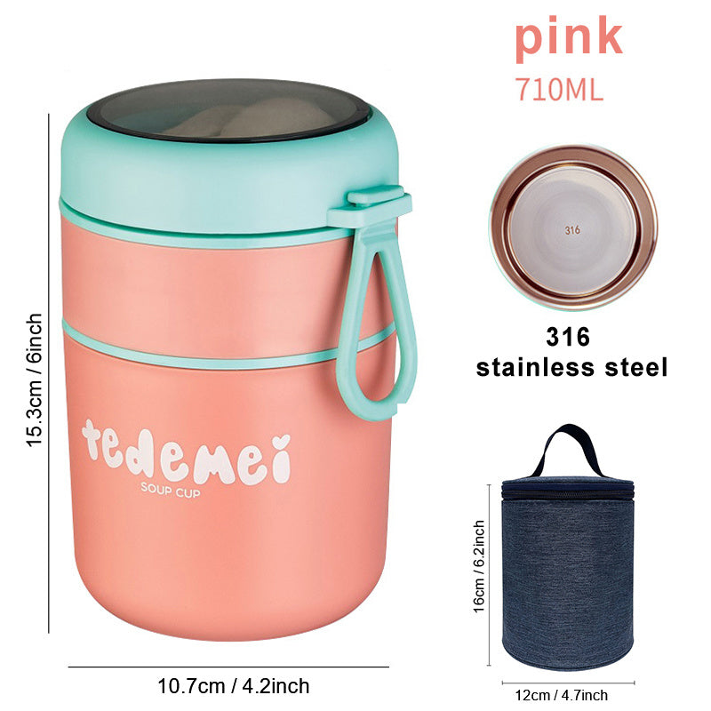 530/710ml Stainless Steel Lunch Box Food Cup With Spoon Thermo Lunchbox Thermal Jar Insulated Soup Container Breakfast Tableware