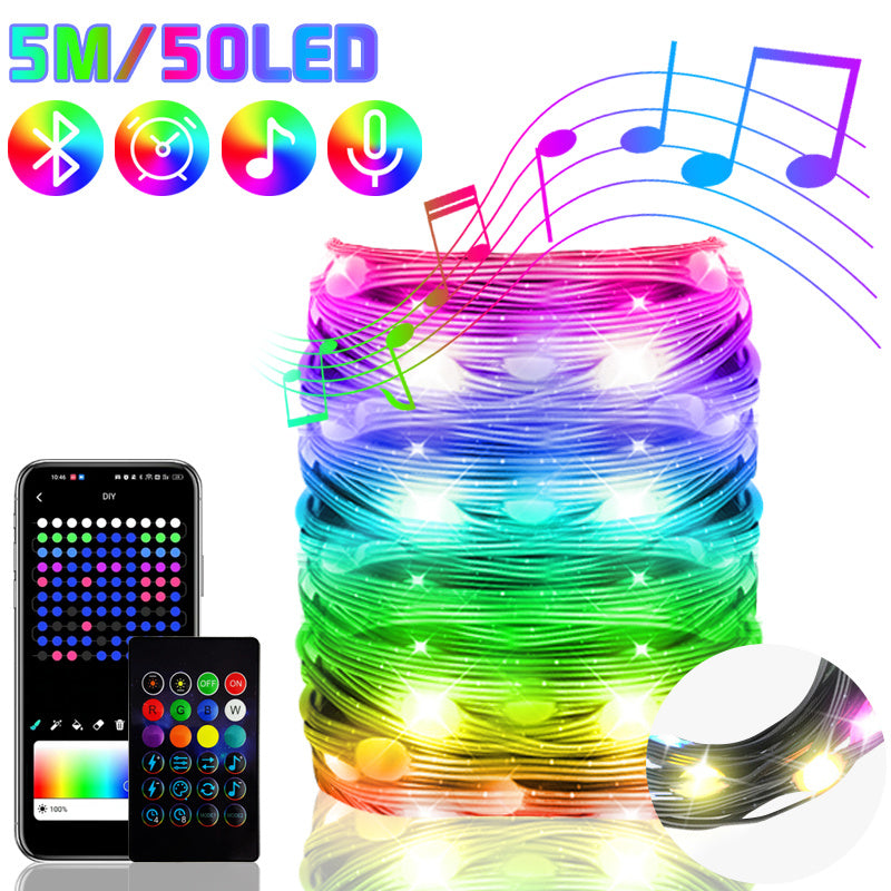 2023 Bluetooth RGB IC Christmas Fairy Light APP Control LED String Light Smart Music Rhythm Waterproof Xmas Light New Year Party