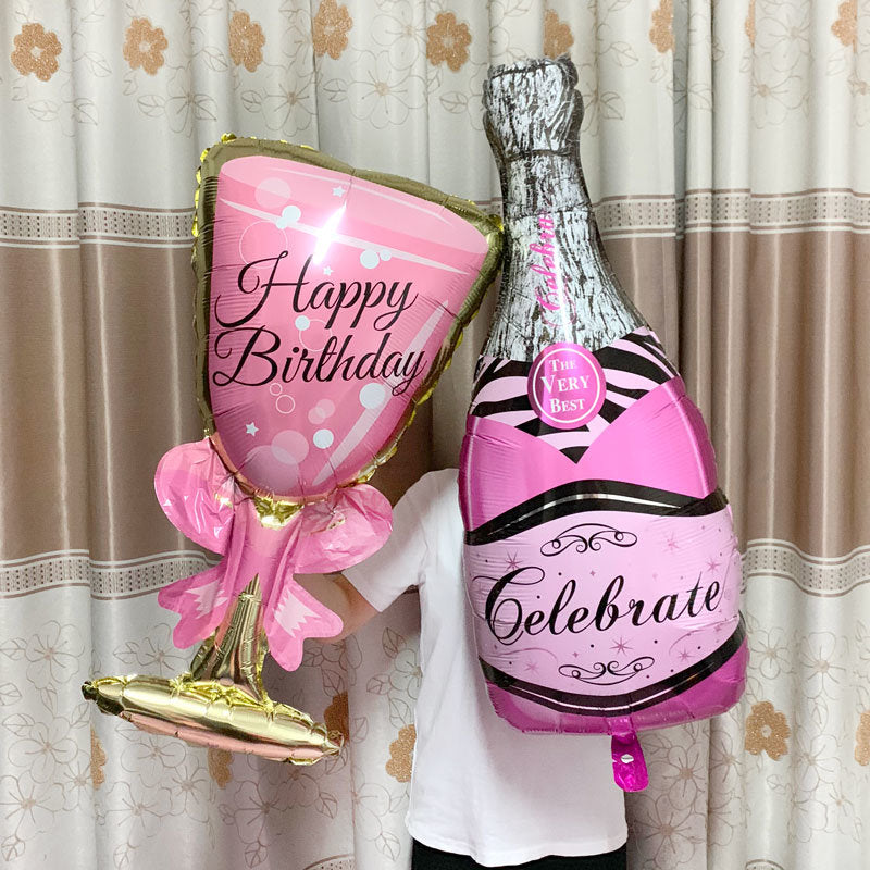 Pink Balloon Champagne Bowknot Wine Cup Wedding Birthday Party Decoration Adult Children Balloon Event Party Supplies